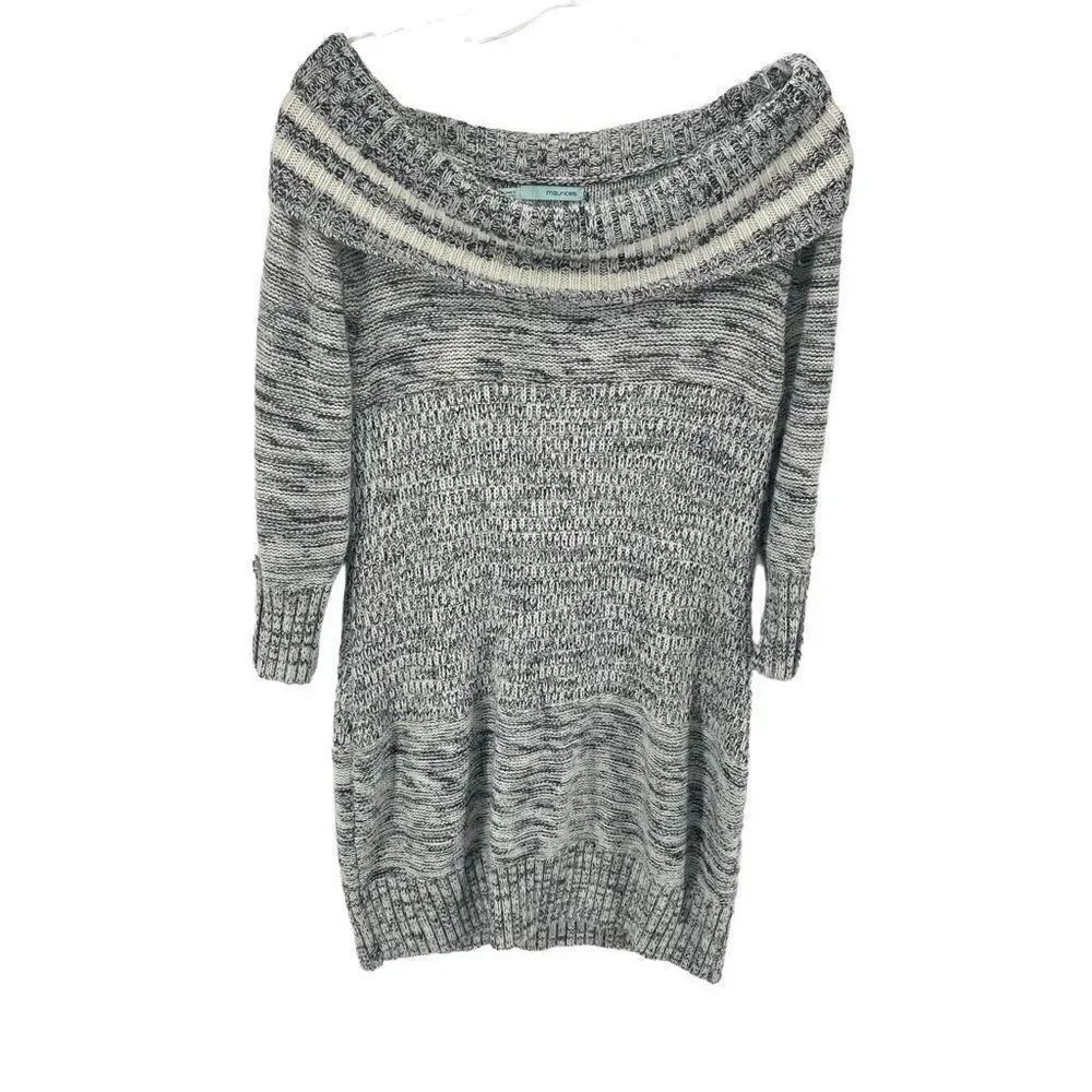 Maurices Women's Sweater Dress Off Shoulder Long sleeve Pullover Gray Size Large